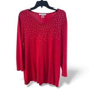 Allison Daley Red V-Neck Embellished Women's Sweater Size XL